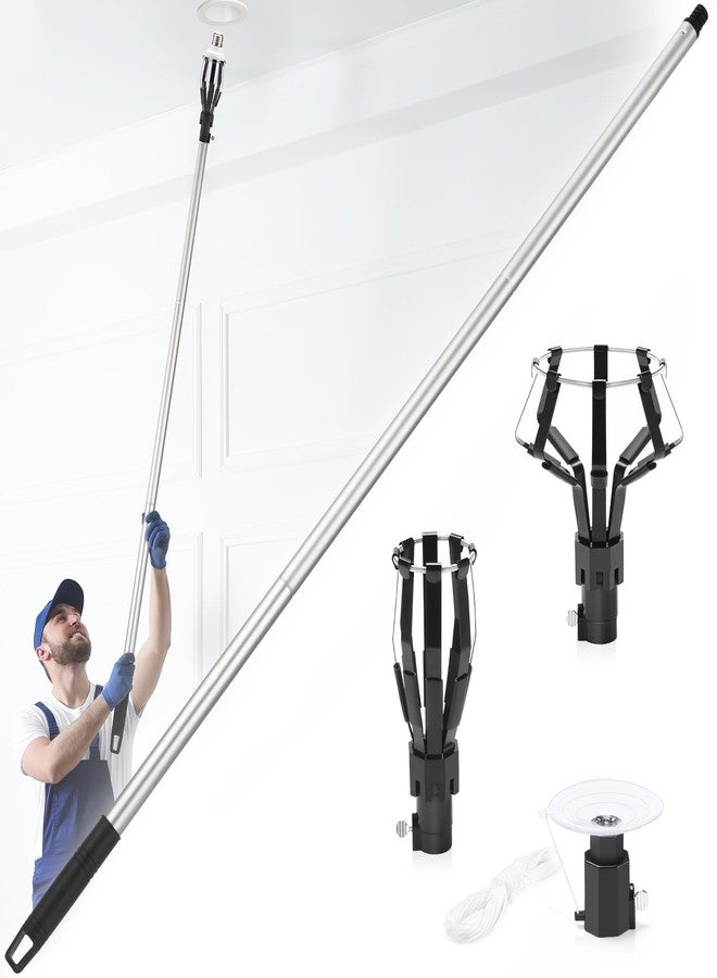 GADFISH 12FT Light Bulb Changer for High Ceilings, Light Bulb Changer with Baskets and Suction Cup, High Reach Light Bulb Changer with Pole - Image 1