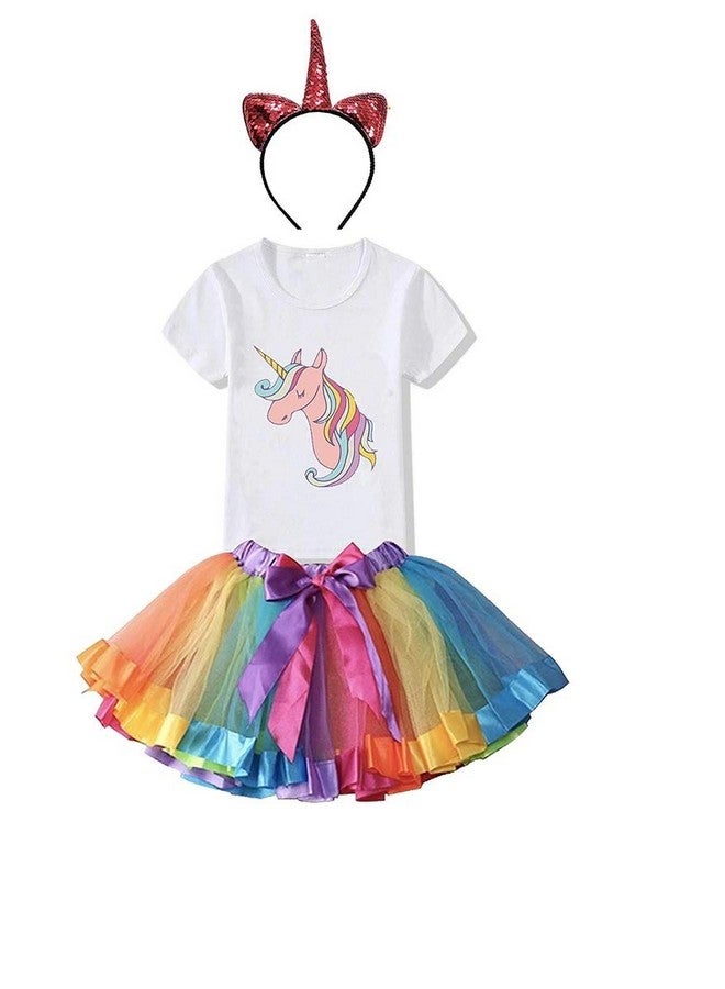 Fancydresswale FancyDressWale Unicorn Birthday Princess Dress for Girls Tutu Skirt, T-Shirt and Assorted Head Band  - Image 1