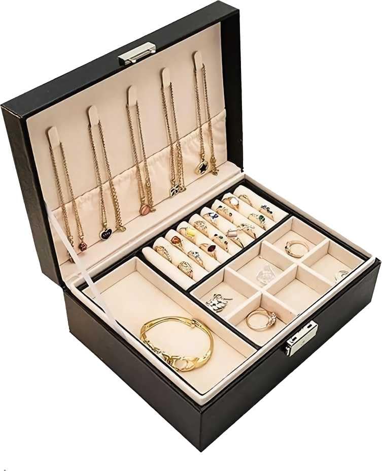 YouBella Jewellery Organisers Gifts PU Leather Zipper Portable Home Jwell organizer Storage Box Case with Dividers Container for Rings, Earrings, Necklace for girls and women (Black) - Image 3