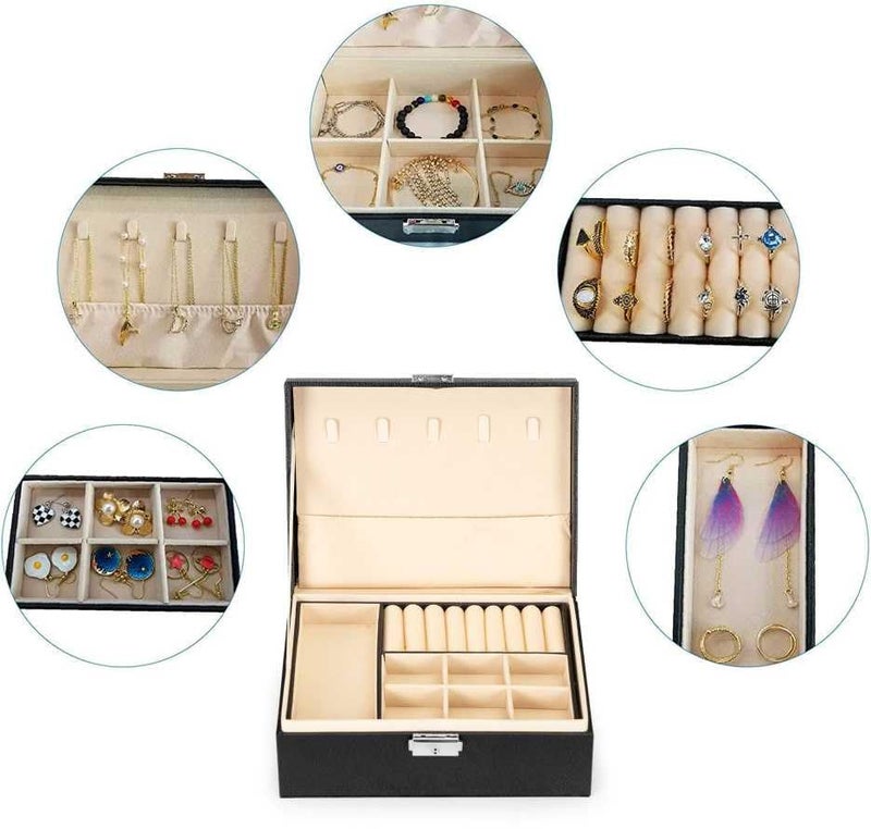 YouBella Jewellery Organisers Gifts PU Leather Zipper Portable Home Jwell organizer Storage Box Case with Dividers Container for Rings, Earrings, Necklace for girls and women (Black) - Image 4