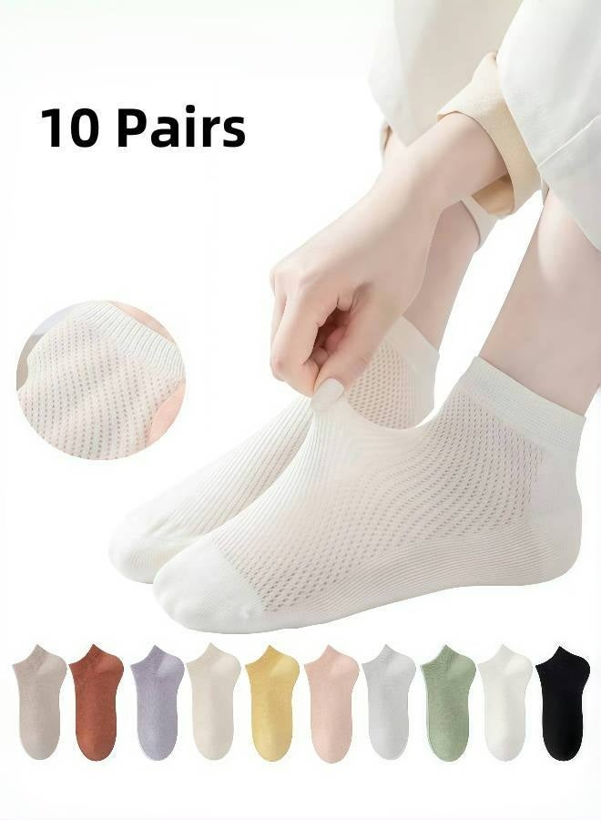 جوارب شبكية قطنية قابلة للتنفس للنساء - 10 أزواج، خفيفة ومريحة للربيع والصيف - Image 1