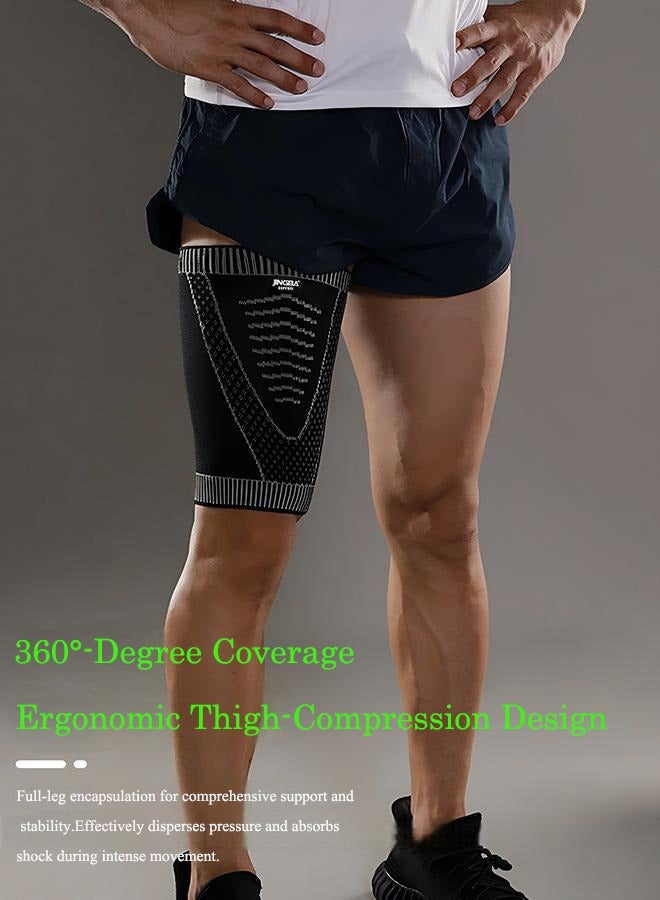 جينجبا سابورت كم ضاغط للفخذ من جينغبا - كم مانع للانزلاق - لدعم أوتار الركبة، وعضلات الفخذ، وشد وإجهاد الفخذ - للجري، وكرة السلة، والتنس، وكرة القدم، والرياضة - دعم رياضي للفخذ (مجموعة واحدة - أسود، مقاس كبير) - Image 2