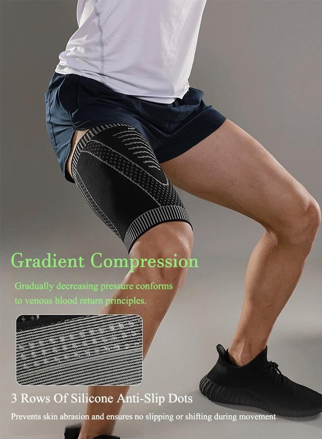 جينجبا سابورت كم ضاغط للفخذ من جينغبا - كم مانع للانزلاق - لدعم أوتار الركبة، وعضلات الفخذ، وشد وإجهاد الفخذ - للجري، وكرة السلة، والتنس، وكرة القدم، والرياضة - دعم رياضي للفخذ (مجموعة واحدة - أسود، مقاس كبير) - Image 3