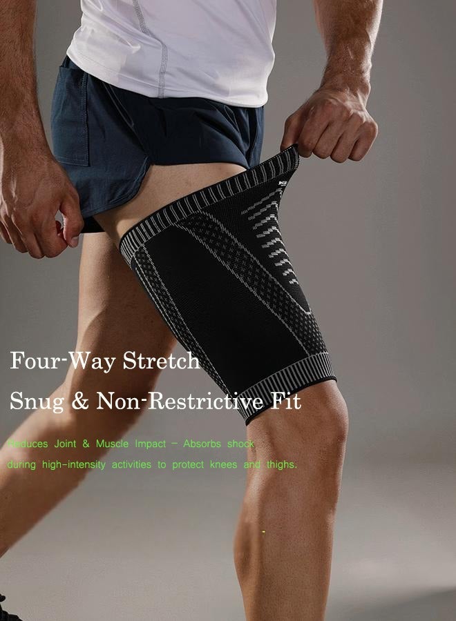 جينجبا سابورت كم ضاغط للفخذ من جينغبا - كم مانع للانزلاق - لدعم أوتار الركبة، وعضلات الفخذ، وشد وإجهاد الفخذ - للجري، وكرة السلة، والتنس، وكرة القدم، والرياضة - دعم رياضي للفخذ (مجموعة واحدة - أسود، مقاس كبير) - Image 4