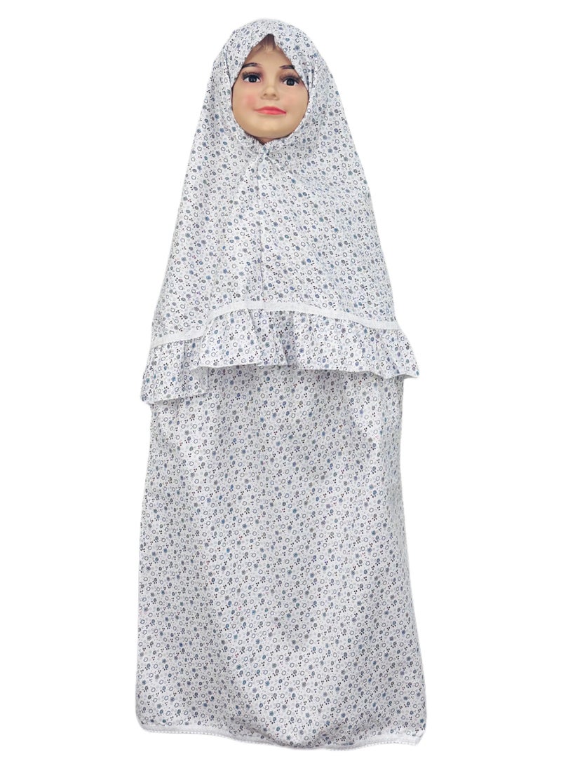City Rose - Islamic Girls Pray Khimar Two Pieces Sets Cotton Dress Hijab Abaya Floral Suit - Image 1
