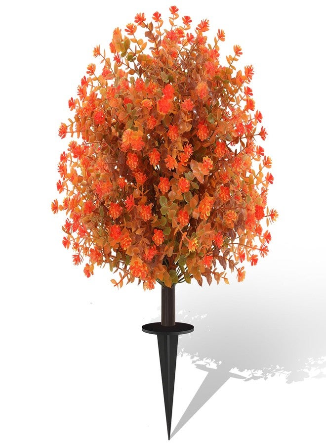 PASARA 2 Pack Fall Artificial Topiary Bushes - 23" Boxwood Ball Trees with Mums, UV Resistant Faux Plants with Ground Spike for Outdoor, Fake Shrubs for Garden Porch Patio Autumn Thanksgiving Decor - Image 2