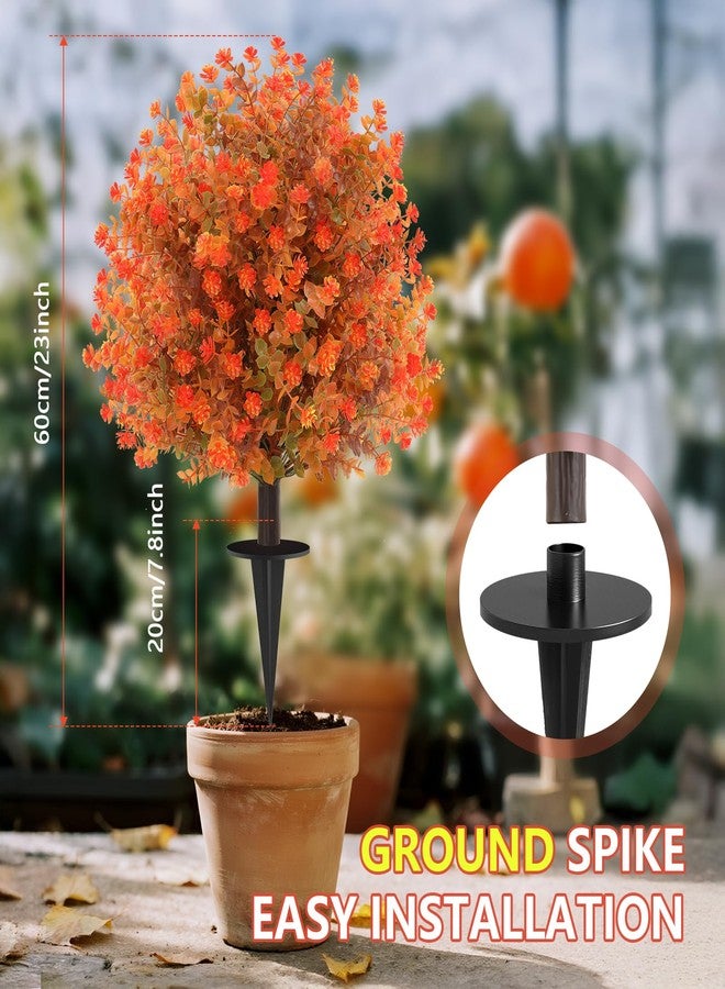 PASARA 2 Pack Fall Artificial Topiary Bushes - 23" Boxwood Ball Trees with Mums, UV Resistant Faux Plants with Ground Spike for Outdoor, Fake Shrubs for Garden Porch Patio Autumn Thanksgiving Decor - Image 4