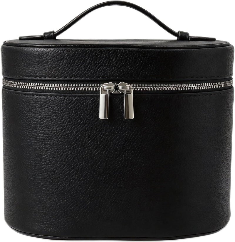 Magic Park Makeup Bag Cosmetic Travel Bag Makeup Case with Compartments and Handle Portable Cosmetic Organizer Bags,Toiletry Bag for Women (Black) - Image 1