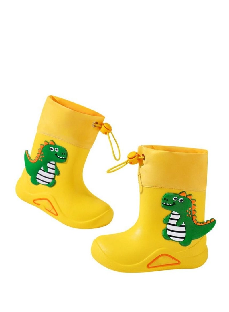 Loquat Children's Rain Shoes Cartoon Children's Rain Gear Outdoor Waterproof Non-slip Dinosaur Elastic Mouth Yellow