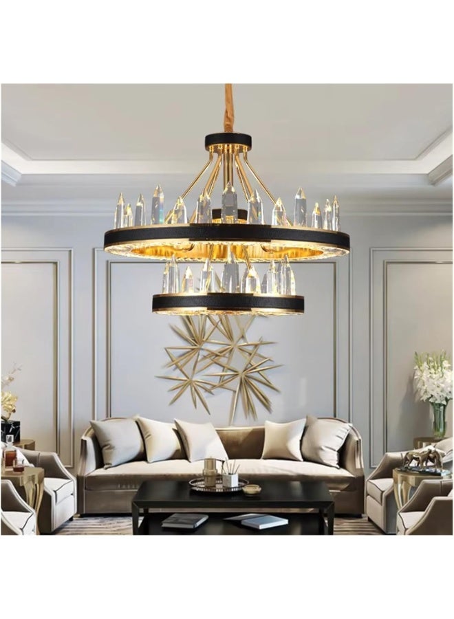 Black Double Round Crystal Chandelier – Modern Luxury Ceiling Lighting for Living Room, Bedroom, Kitchen – High Quality Metal and Crystal, Modern Luxury Design - Image 1