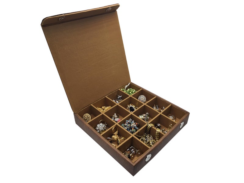 essart PU Leather jewelry Organizers Storage Box For Earring, Rings, Cufflinks, Chain, Bangle (10080-DF-Brown) - Image 1