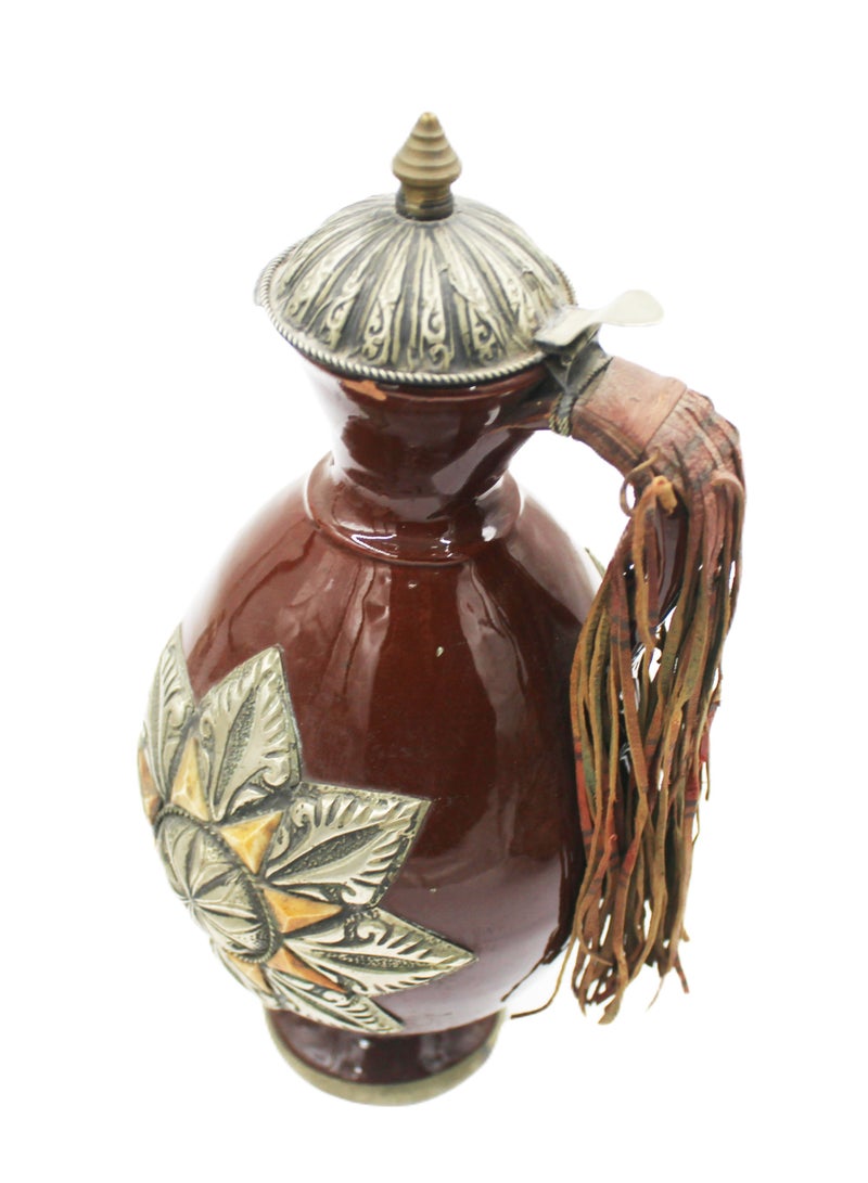 Antique Museum Moroccan Handmade Porcelain Jar With White Metal And Bone Work 28 cm  - Image 1