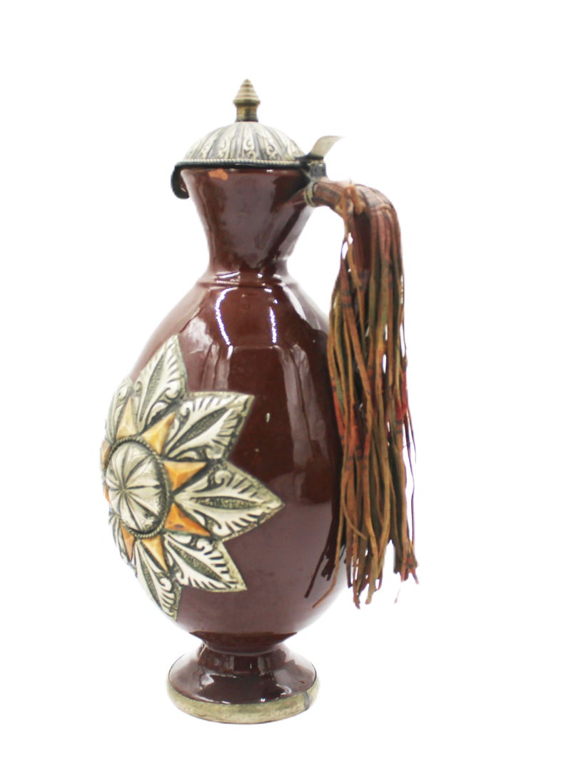 Antique Museum Moroccan Handmade Porcelain Jar With White Metal And Bone Work 28 cm  - Image 2