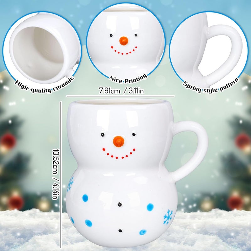 Whaline أكواب عيد الميلاد 2 قطعة من واهلين، أكواب خزفية على شكل رجل ثلج ثلاثي الأبعاد، أكواب قهوة مبتكرة لعطلة الشتاء، هدية مضحكة لأفراد العائلة والأصدقاء، تزيين طاولة العشاء - Image 2
