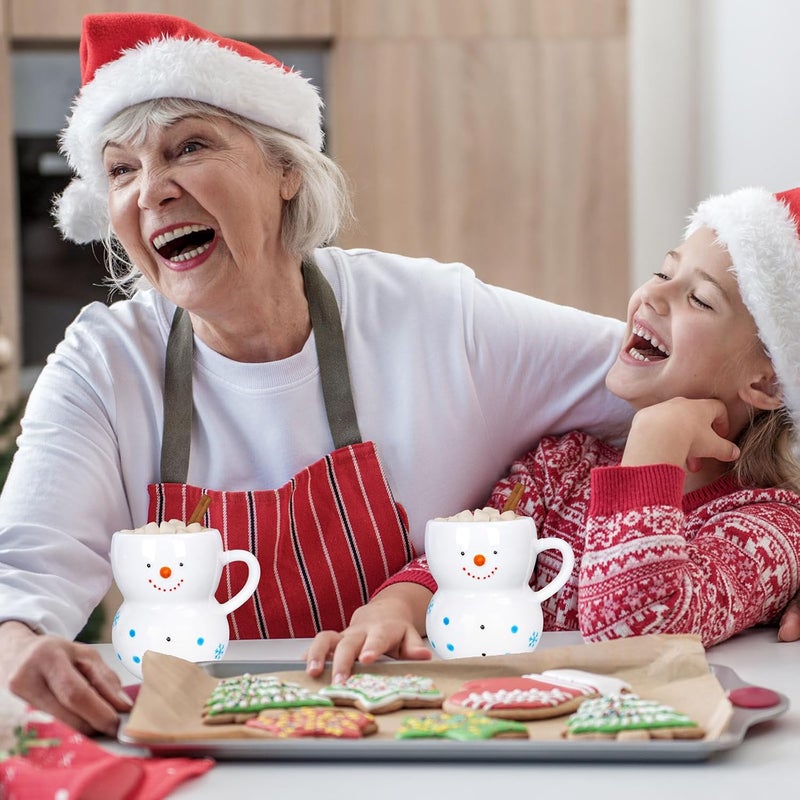 Whaline أكواب عيد الميلاد 2 قطعة من واهلين، أكواب خزفية على شكل رجل ثلج ثلاثي الأبعاد، أكواب قهوة مبتكرة لعطلة الشتاء، هدية مضحكة لأفراد العائلة والأصدقاء، تزيين طاولة العشاء - Image 4