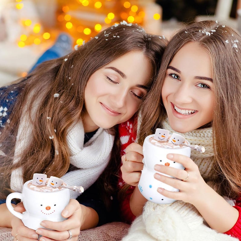 Whaline أكواب عيد الميلاد 2 قطعة من واهلين، أكواب خزفية على شكل رجل ثلج ثلاثي الأبعاد، أكواب قهوة مبتكرة لعطلة الشتاء، هدية مضحكة لأفراد العائلة والأصدقاء، تزيين طاولة العشاء - Image 5