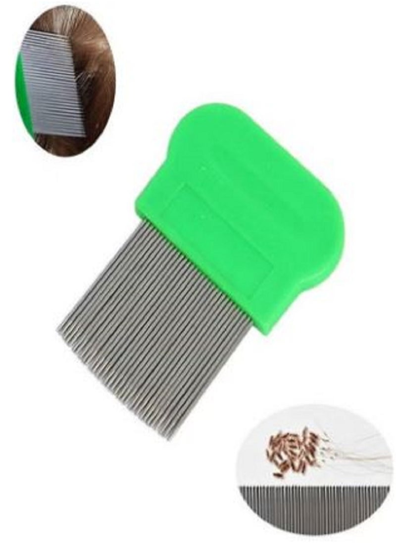 A comb to remove lice and eggs made of soft stainless steel with a brush with a plastic handle for children, women and men