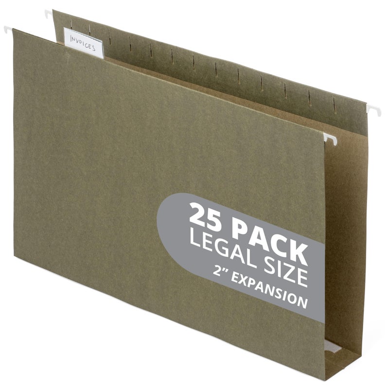 Blue Summit Supplies Legal Size Hanging File Folders, 2" Expansion, 1/3 Cut Adjustable tabs, Legal Size, 5 Tab Locations, Designed for Legal and Law Office File Organization, Standard Green, 25 Pack - Image 1