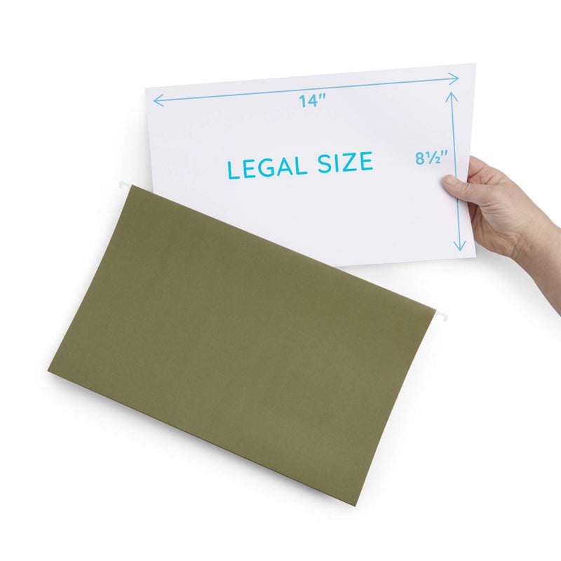 Blue Summit Supplies Legal Size Hanging File Folders, 2" Expansion, 1/3 Cut Adjustable tabs, Legal Size, 5 Tab Locations, Designed for Legal and Law Office File Organization, Standard Green, 25 Pack - Image 2