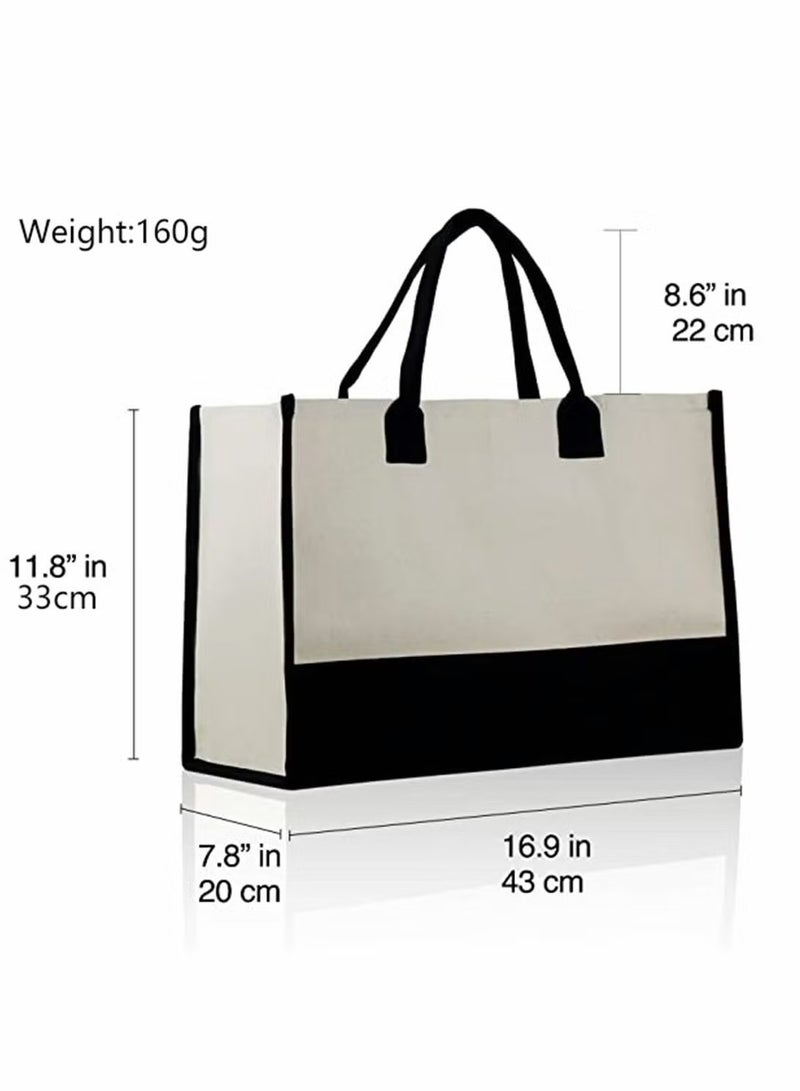 Tote Bag, Personalized Letter A Canvas Cotton Two Tone Chic Eusable Grocery Bags Shopping for Women Wedding Bridesmaids Birthday Party, Classic Black and White, 1 Pcs  - Image 3