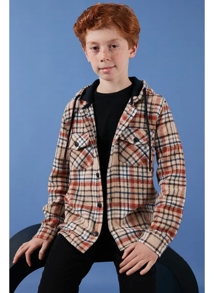 Lela Hooded Double Pocket Plaid Winter Lumberjack Shirt Boy's Shirt CF24W81778