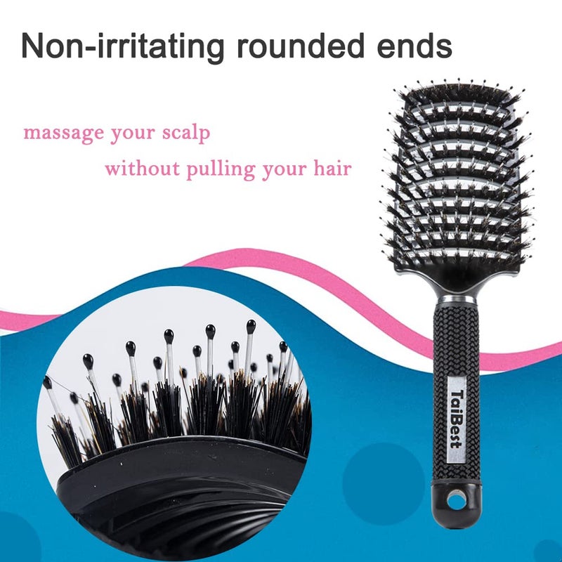 TaiBest Boar Bristle Hair Brush Set - Dry/Wet Hair Brush Detangler for Fine, Thick, Curly Hair - Curved and Vented Hair Brush for Women, Men or Kids - Image 2