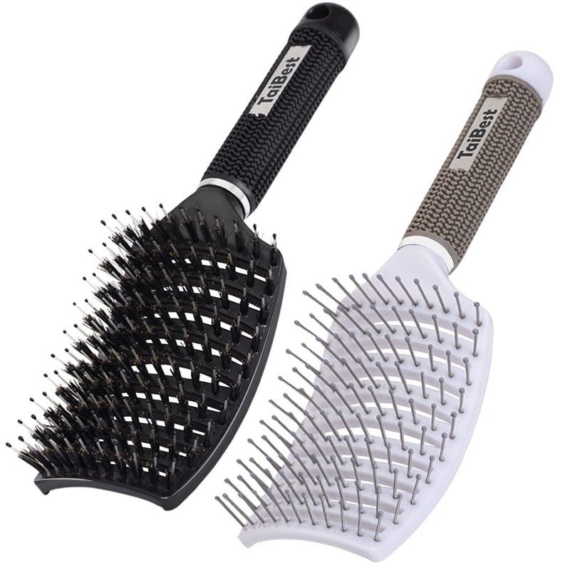 TaiBest Boar Bristle Hair Brush Set - Dry/Wet Hair Brush Detangler for Fine, Thick, Curly Hair - Curved and Vented Hair Brush for Women, Men or Kids - Image 1