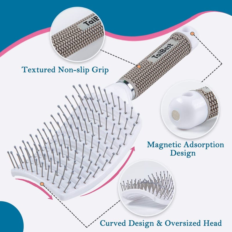 TaiBest Boar Bristle Hair Brush Set - Dry/Wet Hair Brush Detangler for Fine, Thick, Curly Hair - Curved and Vented Hair Brush for Women, Men or Kids - Image 3