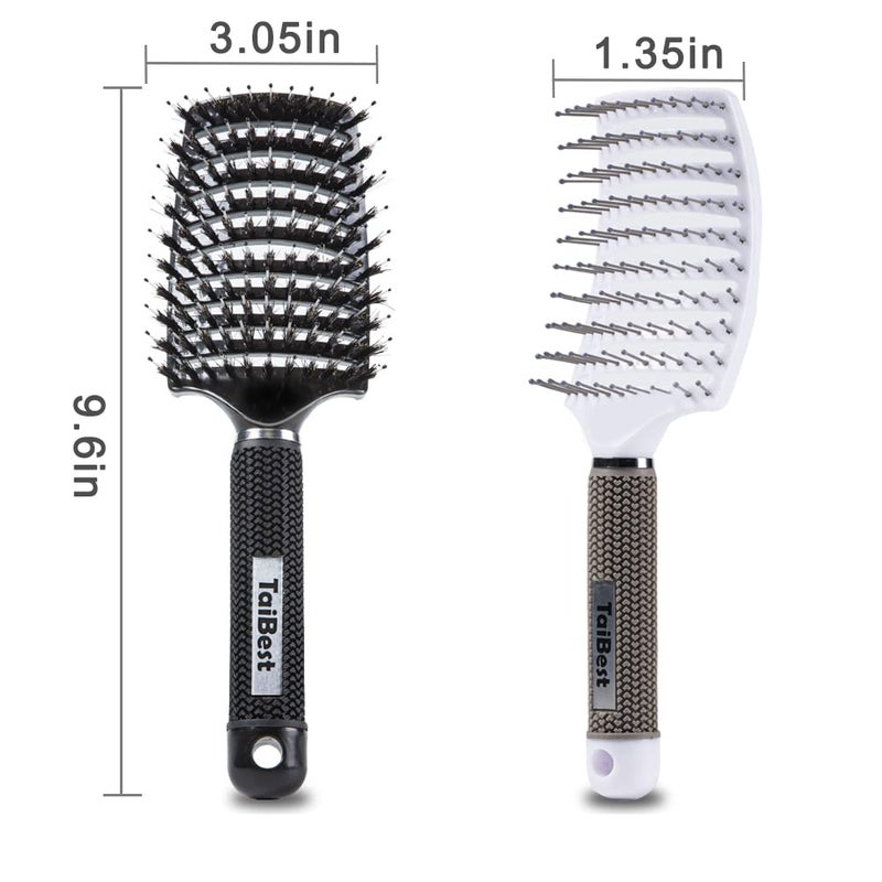 TaiBest Boar Bristle Hair Brush Set - Dry/Wet Hair Brush Detangler for Fine, Thick, Curly Hair - Curved and Vented Hair Brush for Women, Men or Kids - Image 5