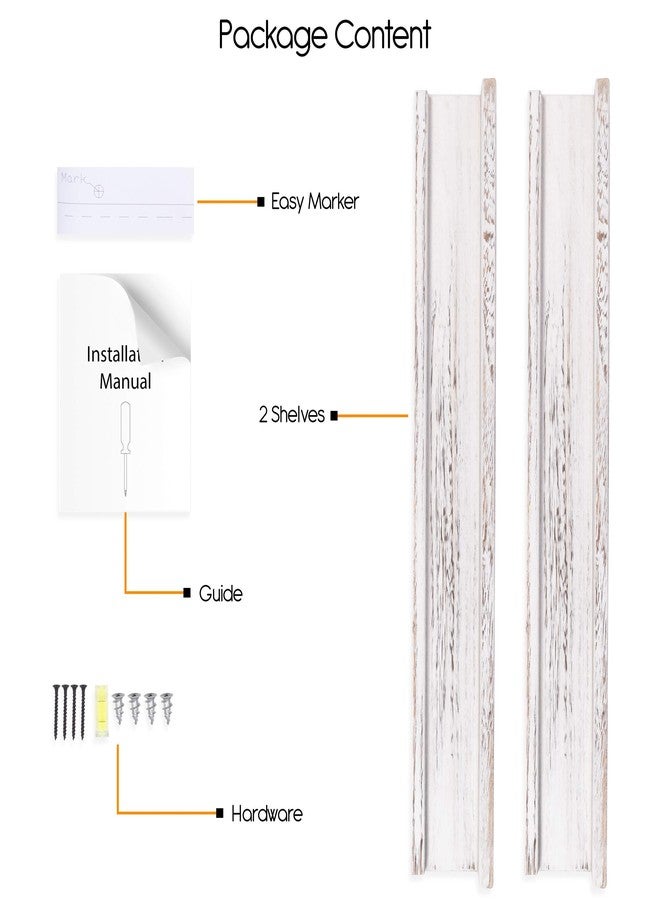 Rustic State Ted 24" Wall Mount Picture Ledge Photo Frame Display - Wooden Floating Shelves for Living Room Office Kitchen Bedroom Bathroom Décor Storage - Distressed White - Set of 2 - Image 5