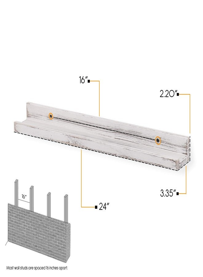Rustic State Ted 24" Wall Mount Picture Ledge Photo Frame Display - Wooden Floating Shelves for Living Room Office Kitchen Bedroom Bathroom Décor Storage - Distressed White - Set of 2 - Image 4