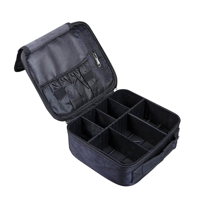 RGkJAS Cosmetic Makeup Kit Storage Organizer Nylon Professional Travel Toiletry Vanity Bag with Adjustable Compartment for Cosmetics Makeup Brushes Toiletry Jewelry Digital Accessories Black - Image 1