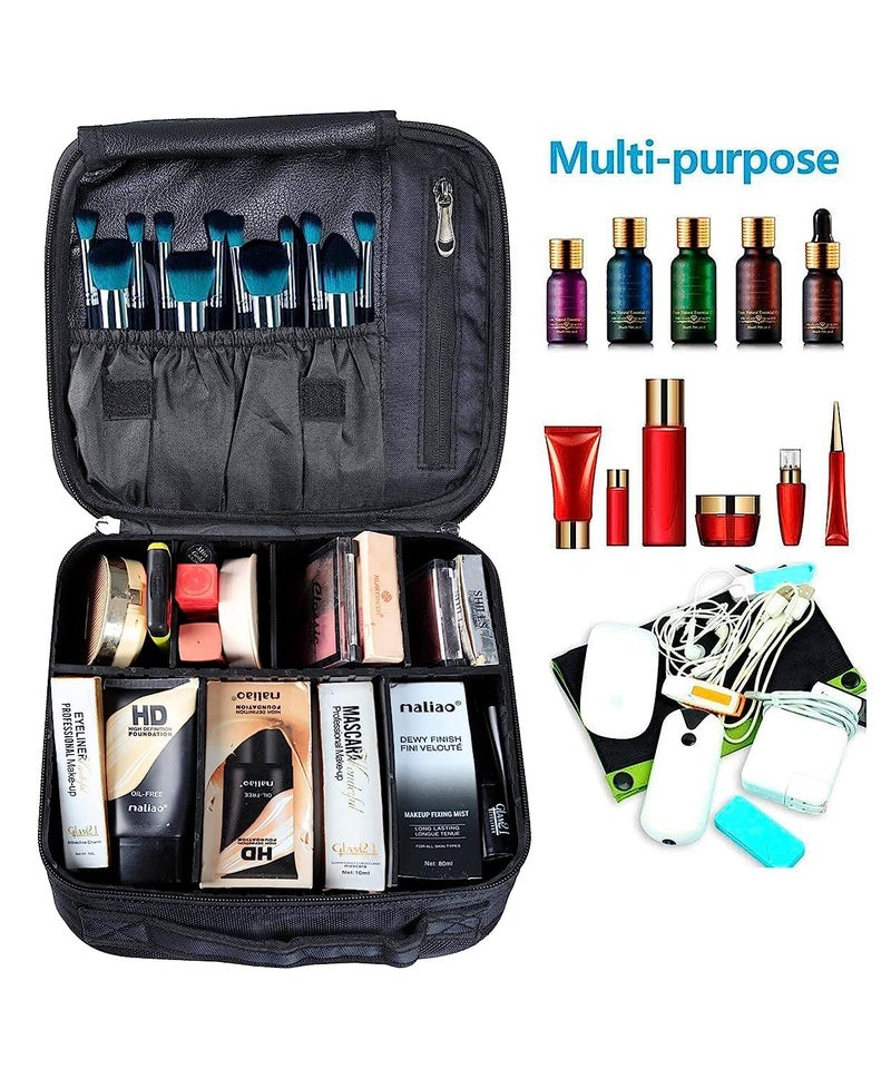 RGkJAS Cosmetic Makeup Kit Storage Organizer Nylon Professional Travel Toiletry Vanity Bag with Adjustable Compartment for Cosmetics Makeup Brushes Toiletry Jewelry Digital Accessories Black - Image 2