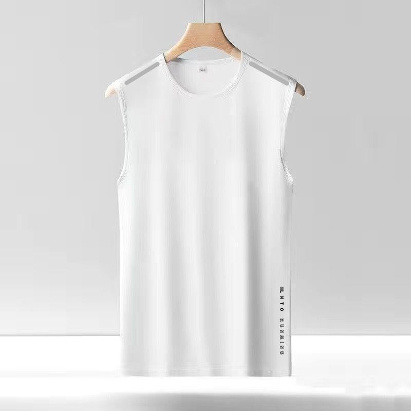 Ice Silk vest mens loose plus size summer thin fitness hurdle sports waistcoat loose quick-drying sleeveless T-shirt Pure white [two-pole vest]] 