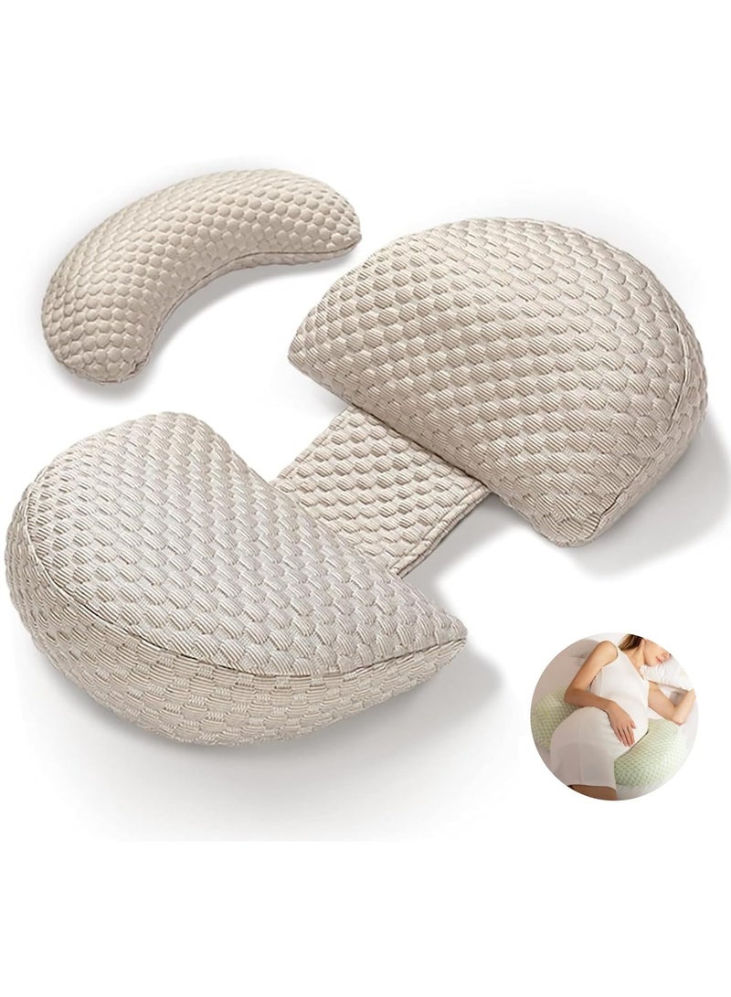 Maternity Pregnancy Pillow for Women Soft Pregnancy Body Pillow Back Hip Leg Support Maternity Pillow with Removable and Adjustable Pillow Cover  Maternity Sleep Pillow (Khaki) - Image 1