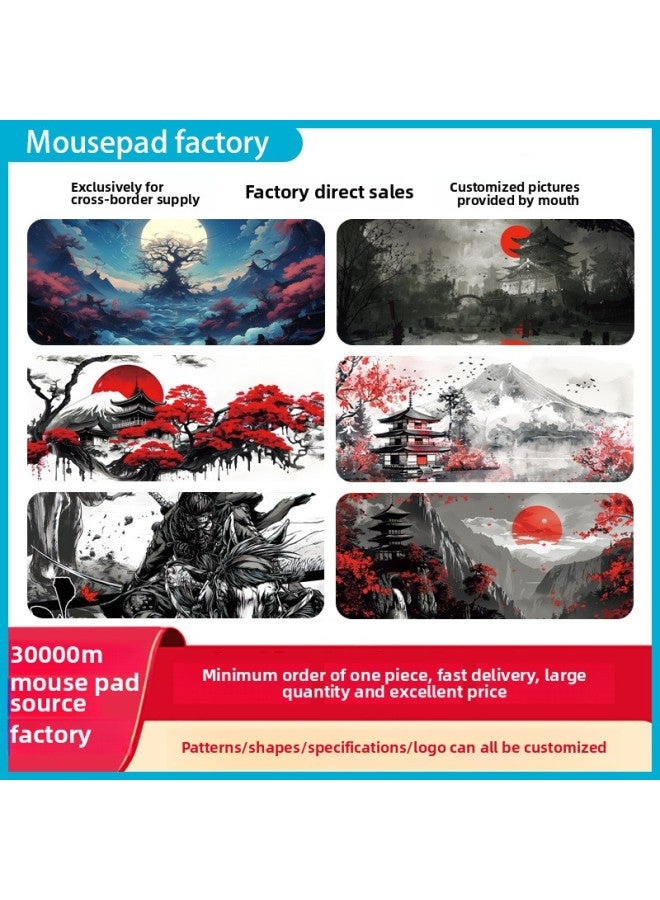 Japanese Style Ink Painting Mouse Pad Office Game Mat Oversized Edge Lock Mat Desk Mat Mousepad-Color:300*800*3-Pattern:JFYMH002  - Image 2