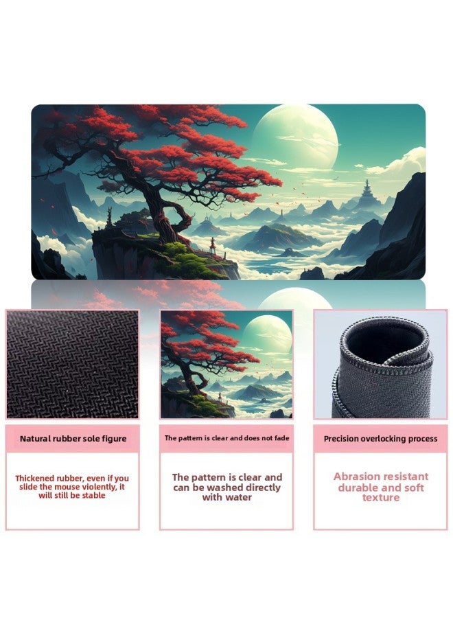 Japanese Style Ink Painting Mouse Pad Office Game Mat Oversized Edge Lock Mat Desk Mat Mousepad-Color:300*800*3-Pattern:JFYMH002  - Image 3