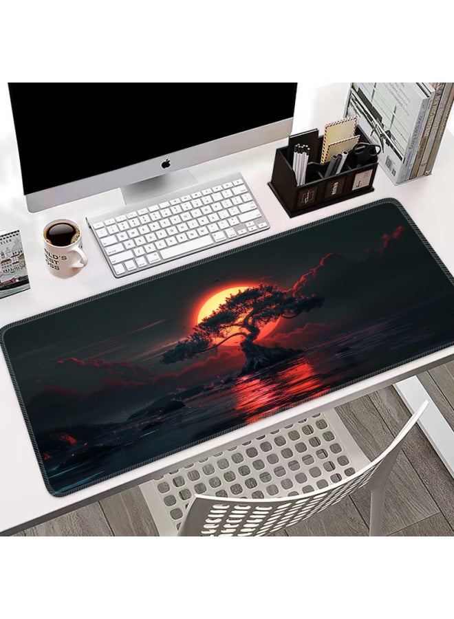Japanese Style Ink Painting Mouse Pad Office Game Mat Oversized Edge Lock Mat Desk Mat Mousepad-Color:300*800*3-Pattern:JFYMH002  - Image 4