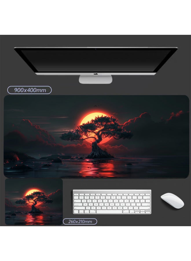 Japanese Style Ink Painting Mouse Pad Office Game Mat Oversized Edge Lock Mat Desk Mat Mousepad-Color:300*800*3-Pattern:JFYMH002  - Image 1