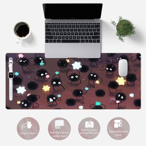 YKJWW Desk Pad Anime Black Pom Poms Gaming Mouse Pad Large Star Designs Desk Office Decor Exclusive Beautiful Girls Mouse Pad for Women Desktop with Stitched Edges NonSlip Computer Mat 315x118In - Image 3