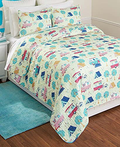 The Lakeside Collection Retro Happy Glamping Lifestyle Bedding Quilt Set King