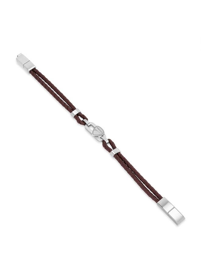 دوكاتي سوار رجالي من الجلد المضفر والفولاذ المقاوم للصدأ بلون بني وفضي نيترو ١٨٠ مم - Image 3