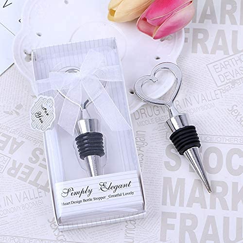 Jades Silver Heart Wedding Wine Bottle Stopper Favor Set of 6 B - Image 3