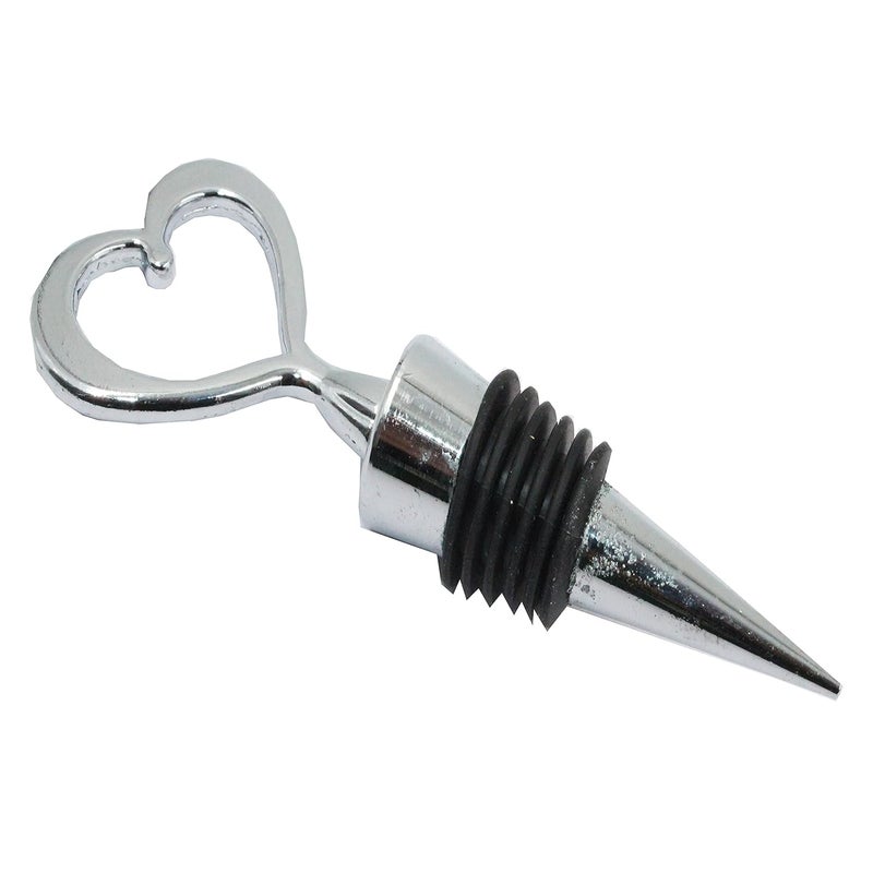 Jades Silver Heart Wedding Wine Bottle Stopper Favor Set of 6 B - Image 1