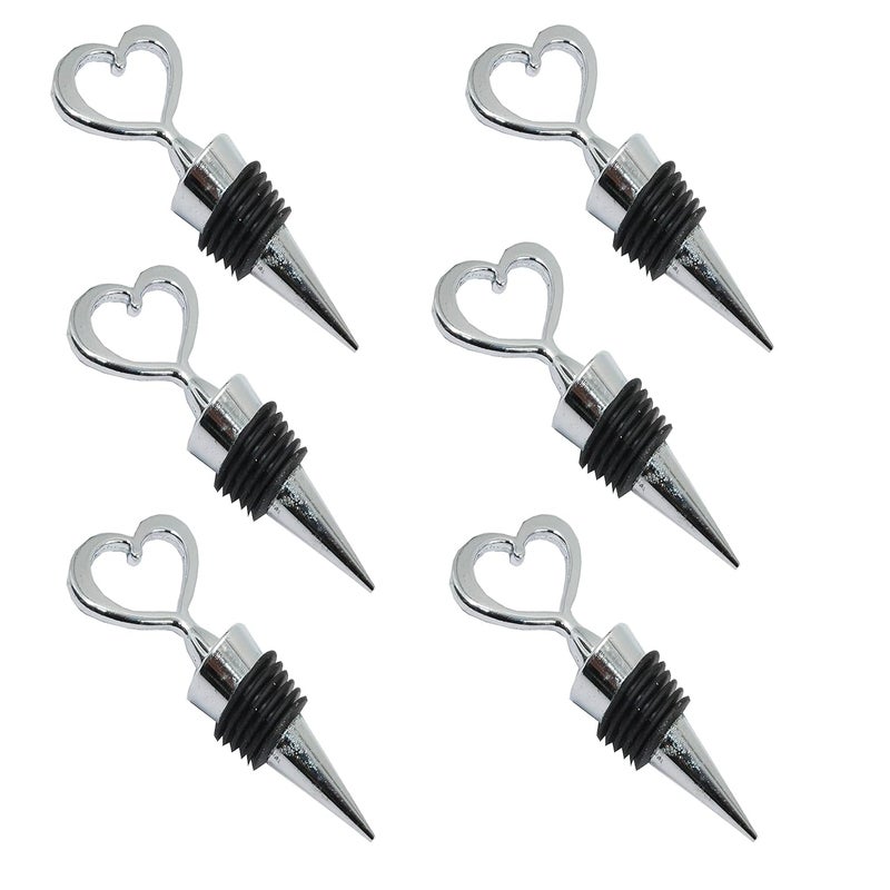 Jades Silver Heart Wedding Wine Bottle Stopper Favor Set of 6 B - Image 2