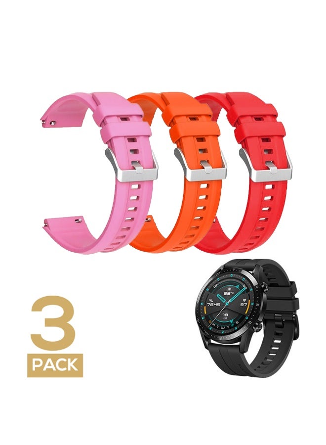 3Pcs Silicone Watch Band for Men Women, Quick Release Replacement Universal 22mm Straps, Red + Orange + Pink - Image 1