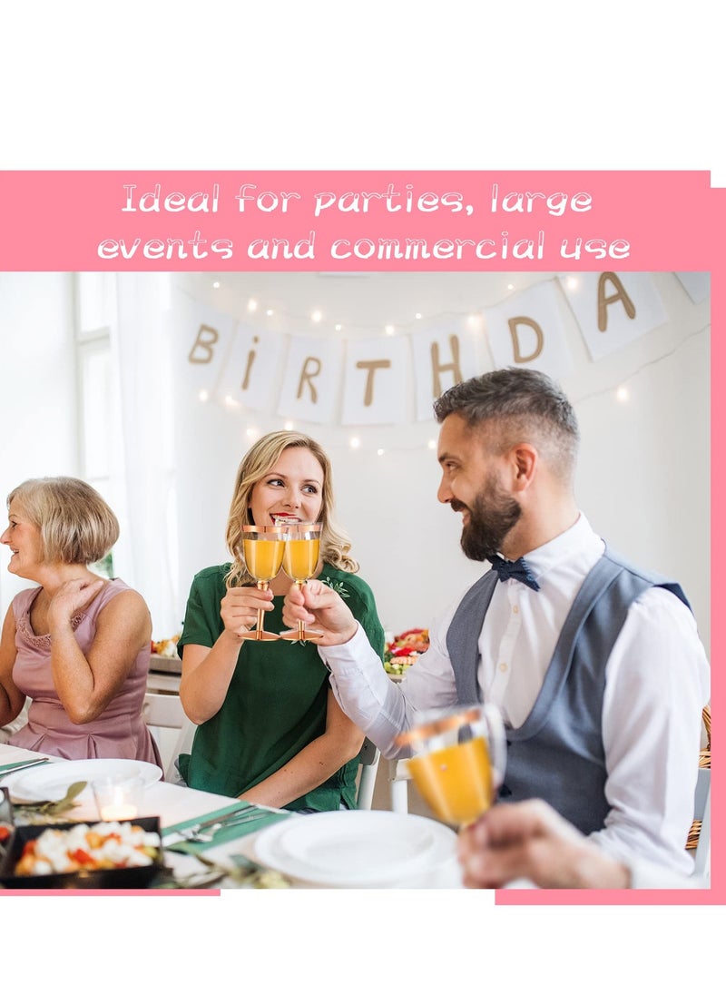 SYOSI - 25 Pack Rimmed Disposable Plastic Wine Glasses Bulk 240ml Elegant Fancy Wine Glasses Highball Glasses Transparent Cocktail Cups Long Handle Dessert Cups Party Wedding Anniversary Birthday, Rose Gold - Image 1