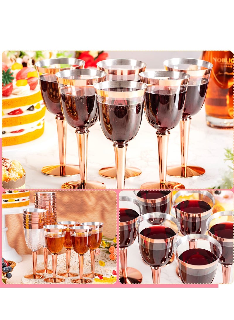 SYOSI - 25 Pack Rimmed Disposable Plastic Wine Glasses Bulk 240ml Elegant Fancy Wine Glasses Highball Glasses Transparent Cocktail Cups Long Handle Dessert Cups Party Wedding Anniversary Birthday, Rose Gold - Image 1