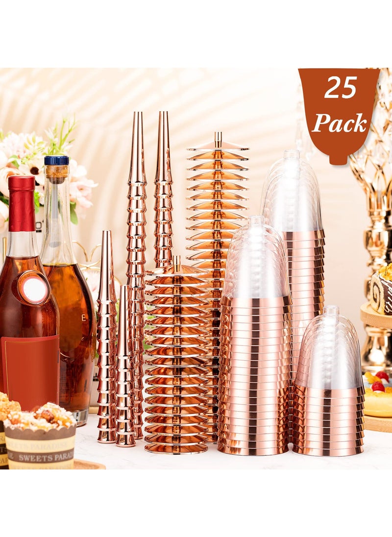 SYOSI - 25 Pack Rimmed Disposable Plastic Wine Glasses Bulk 240ml Elegant Fancy Wine Glasses Highball Glasses Transparent Cocktail Cups Long Handle Dessert Cups Party Wedding Anniversary Birthday, Rose Gold - Image 1