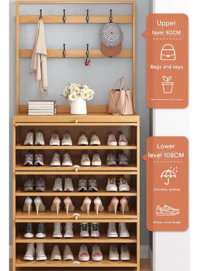 keke Flip Door Shoe Cabinet Hanger Integrated Household Doorway Multi-functional Shoe Rack Solid Wood Beige Storage 100*32*188 CM - Image 2